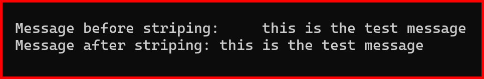 Picture showing the output of Strip function in python